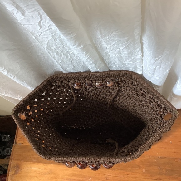 Brown Beaded Macrame Bag Purse Clutch - Picture 5 of 11